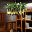 Industrial Metal 10-Head Green Chandelier With Plant Deco - Round Restaurant Ceiling Lamp