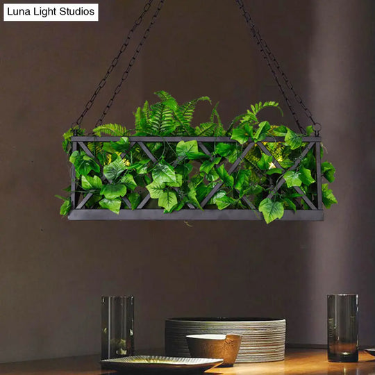 Industrial Metal 2-Head Black Rectangular Island Lighting Fixture - Led Ceiling Light For