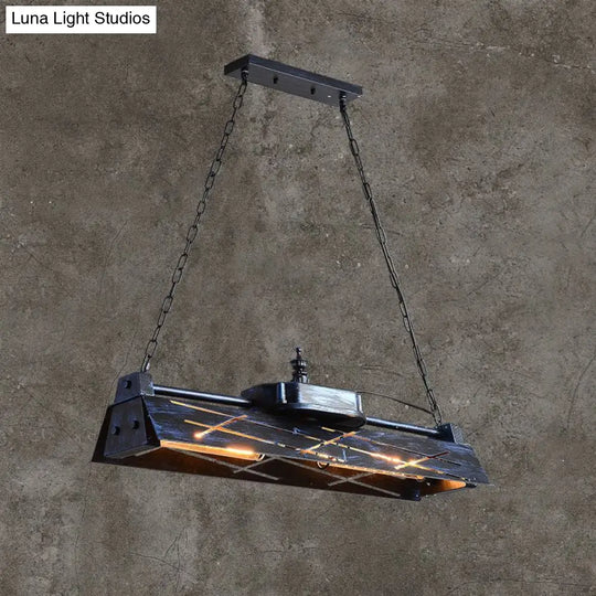 Industrial Metal 4-Light Suspension Lamp With Hollow-Out Design For Dining Room Island Blue-Black