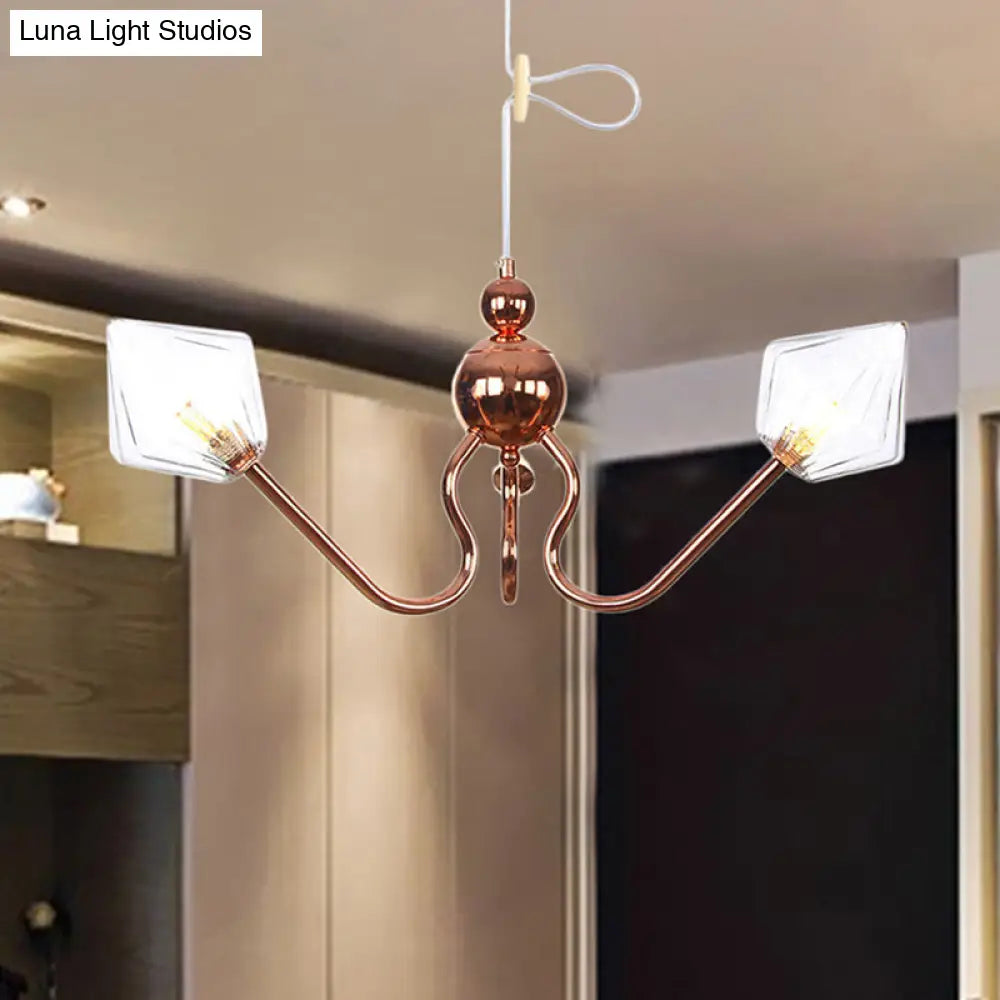 Industrial Metal And Glass Diamond Chandelier - 3-Light Kitchen Pendant In Amber/Clear Shade Clear