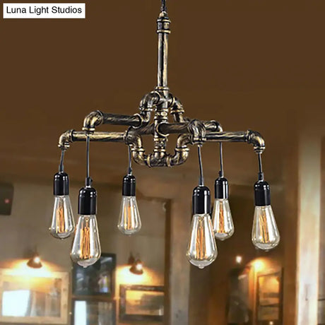 Industrial Metal And Glass Exposed Bulb Chandelier - Bronze 4/6 Light Hanging Lamp For Living Room