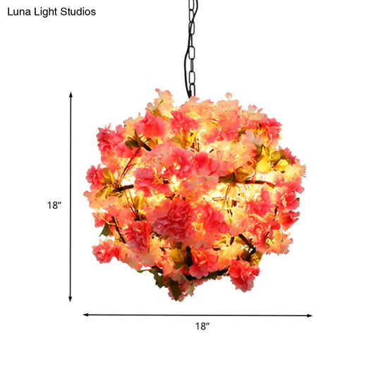Industrial Metal Pink Led Chandelier With Cherry Blossom Detail - Ball Restaurant Light