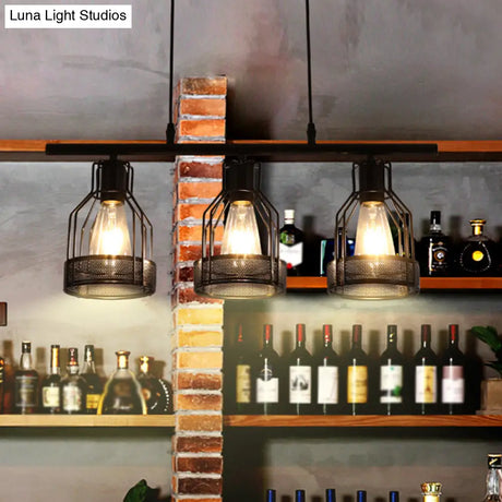 Industrial Metal Bar Chandelier: Black Birdcage Island Lighting Fixture