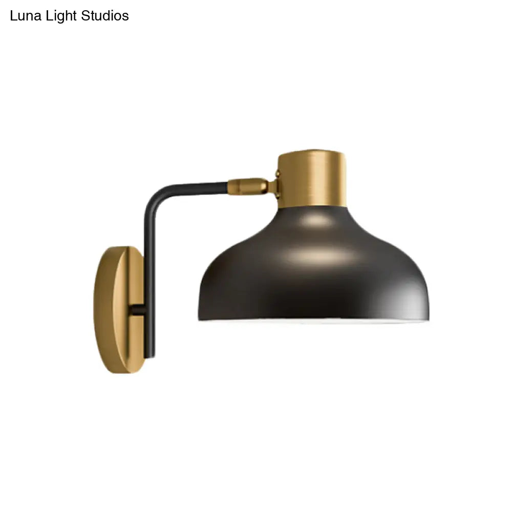 Industrial Metal Barn Sconce Lamp: Black Bedside Wall Mount With Plug-In Cord