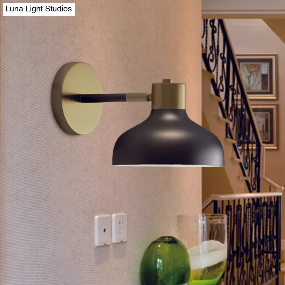 Industrial Metal Barn Sconce Lamp: Black Bedside Wall Mount With Plug-In Cord