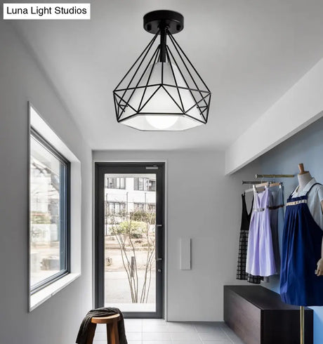 Industrial Metal Black Flush Mount Ceiling Light - Diamond Close To Lighting