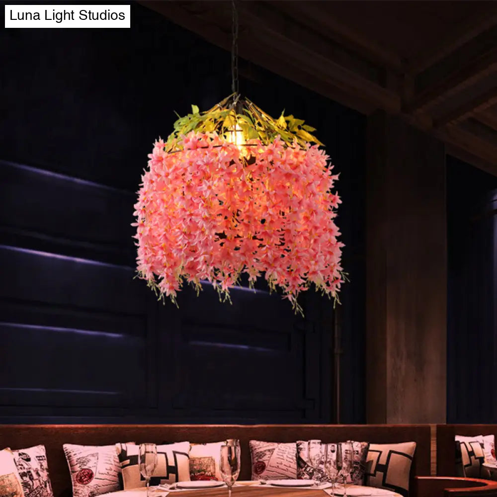 Industrial Metal Blossom Ceiling Pendant With Pink Led Light For Restaurants