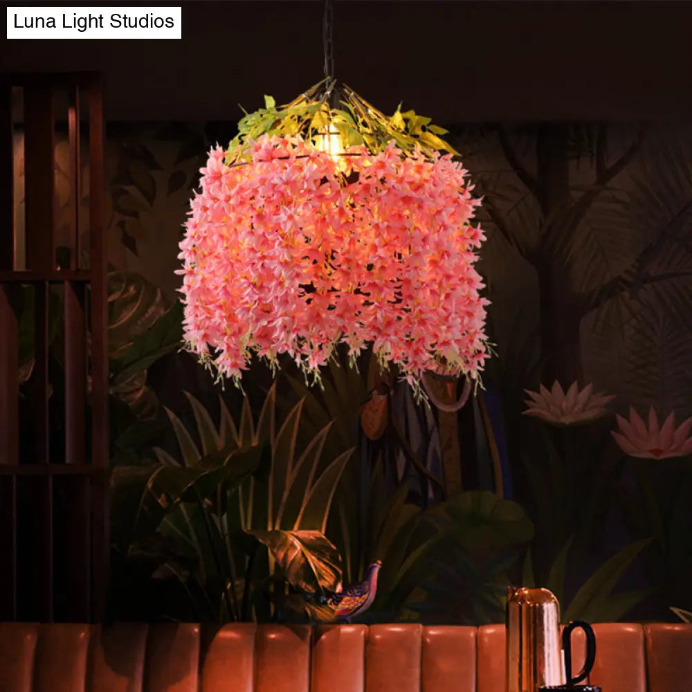 Blossom Led Drop Lamp For Restaurant - Pink Industrial Metal Ceiling Pendant Light