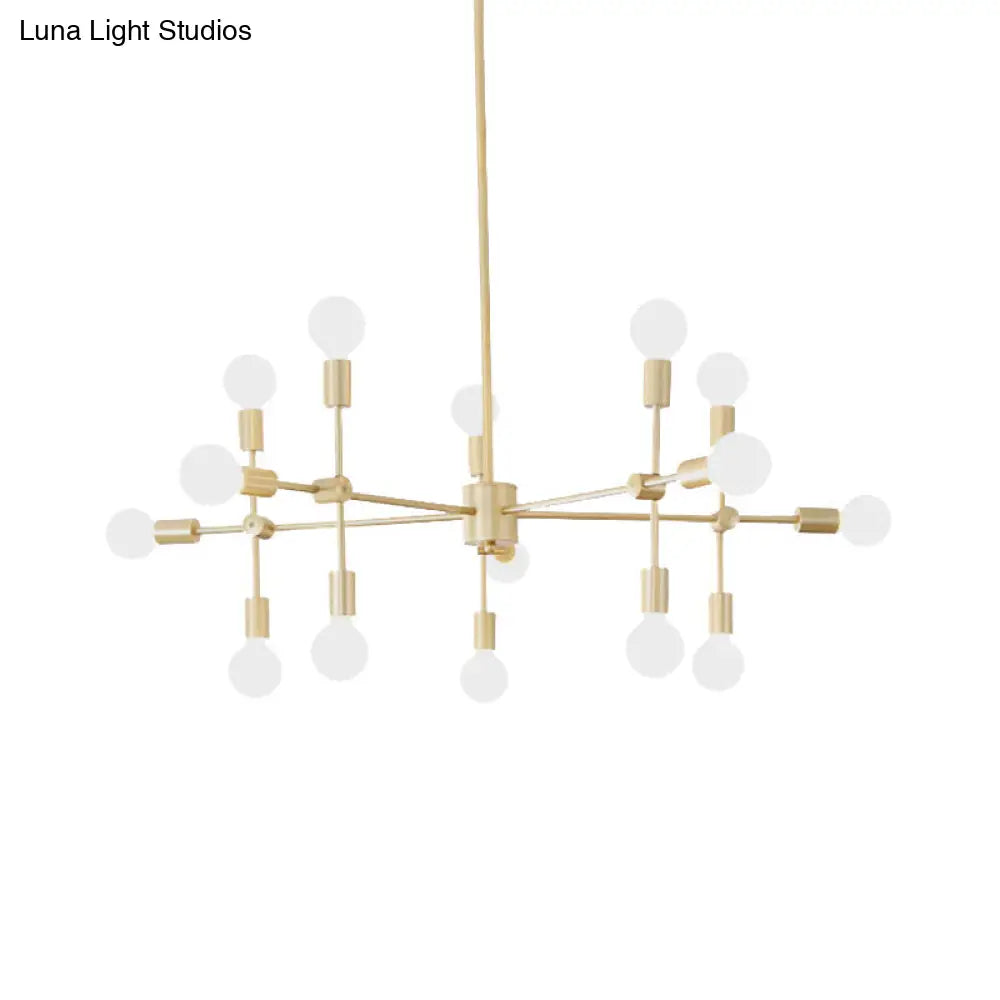 Industrial Metal Chandelier With Open Bulbs - 9/12 Lights In Black/Brass For Dining Room Pendant