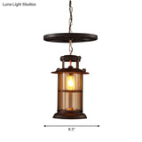 Industrial Metal Cage Pendant Lamp With Wheel Decoration - Black