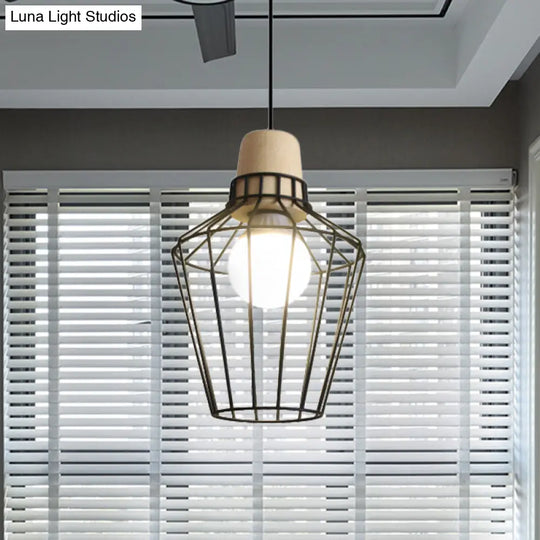 Industrial Metal Cage Pendant Light With Barn Shade And Cord - Perfect For Kitchen Dining Areas