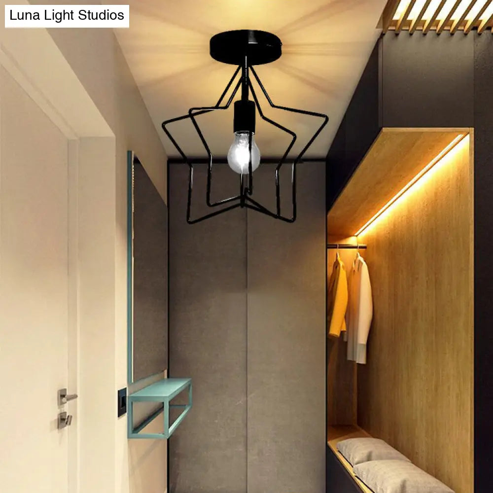 Industrial Metal Ceiling Mount Chandelier - 1 Light Semi Flush Fixture For Hallway