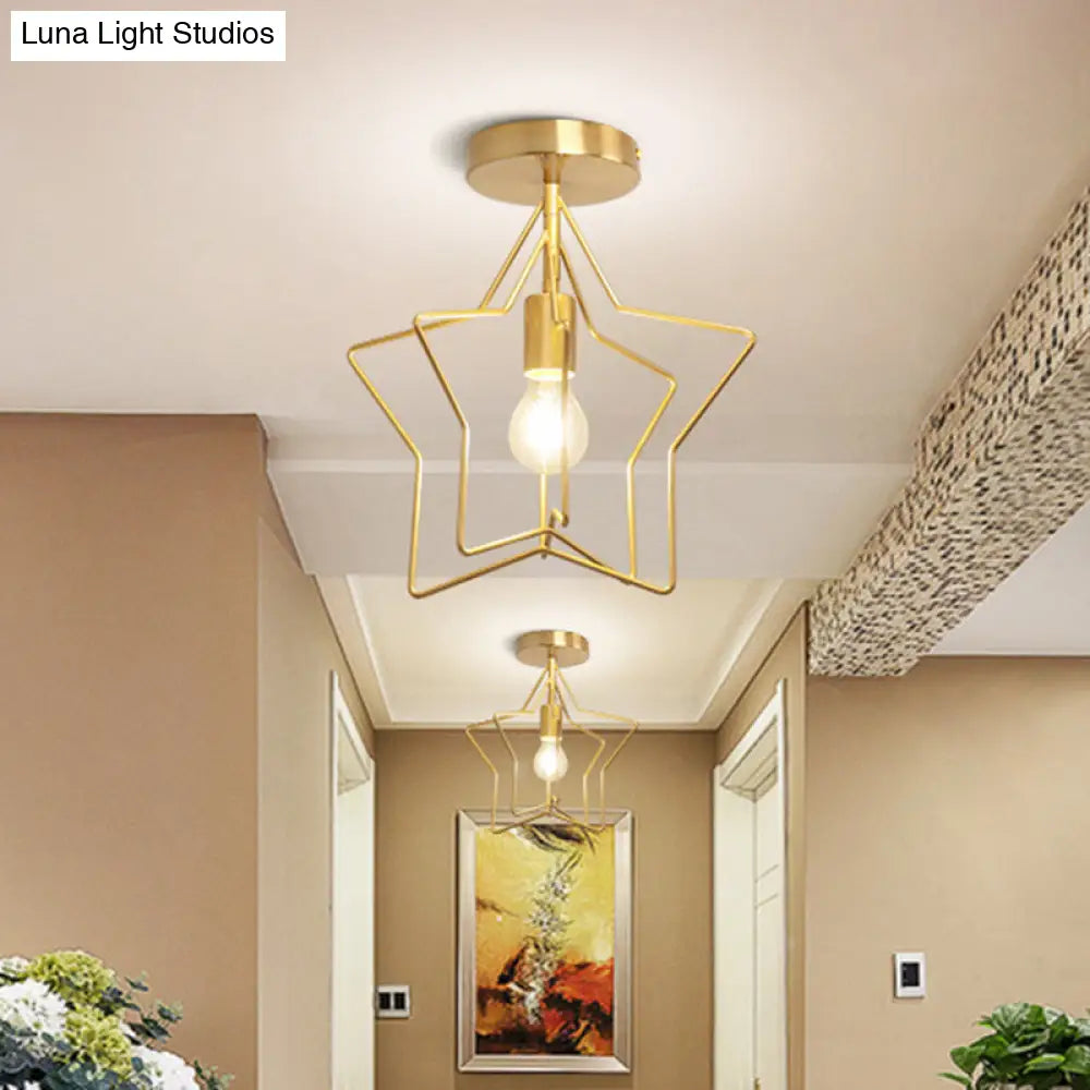 Industrial Metal Ceiling Mount Chandelier - 1 Light Semi Flush Fixture For Hallway