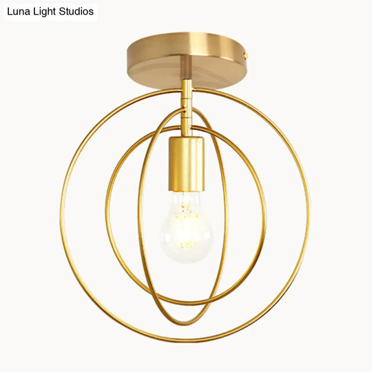 Industrial Metal Ceiling Mount Chandelier - 1 Light Semi Flush Fixture For Hallway Gold / Circle