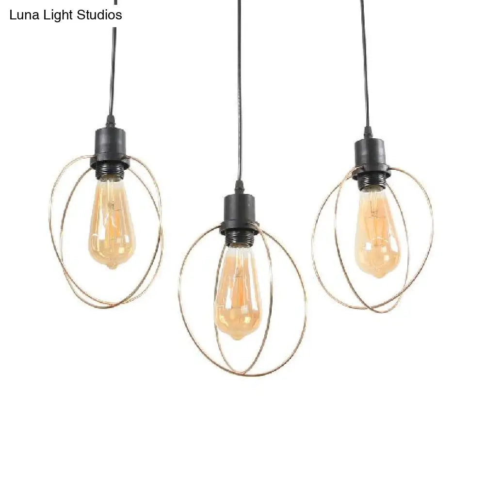 Industrial Metal Ceiling Pendant Fixture With 3 Suspended Lights - Gold Ring/Pentagon/Admix