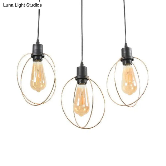 Industrial Metal Ceiling Pendant Fixture With 3 Suspended Lights - Gold Ring/Pentagon/Admix