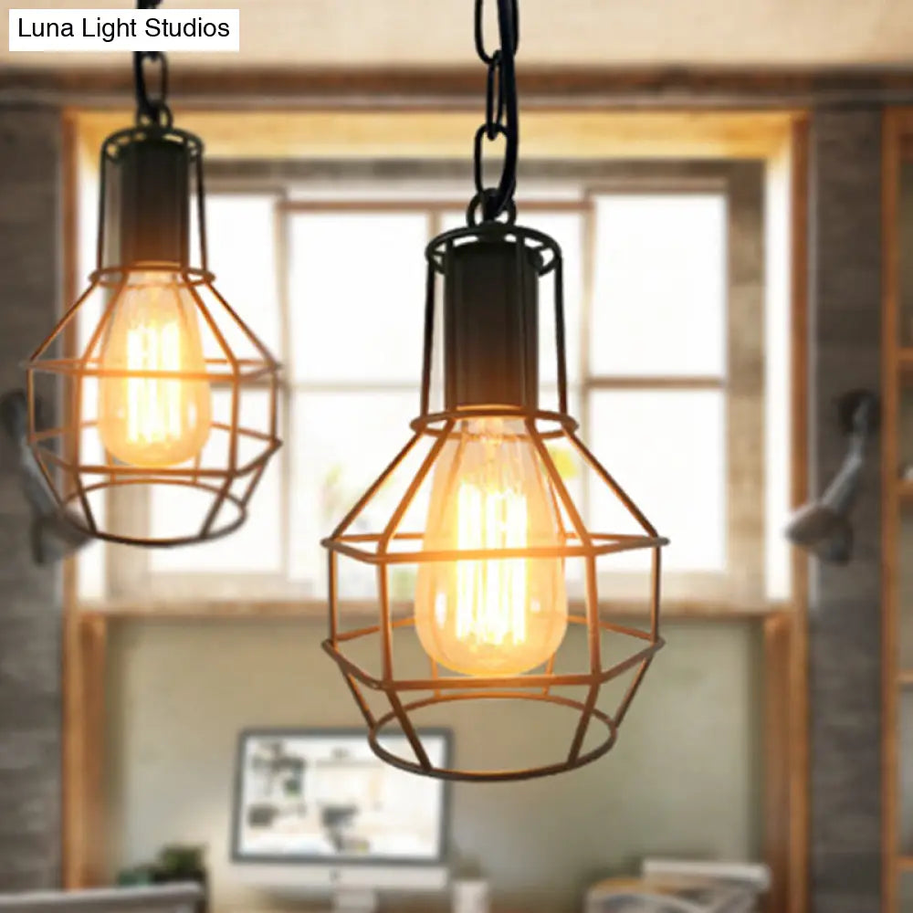 Industrial Metal Pendant Light In Rust/Black For Living Room Black