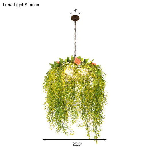 Industrial Metal Chandelier Light - Green Restaurant Pendant 18’/25.5’ Wide 3 Lights