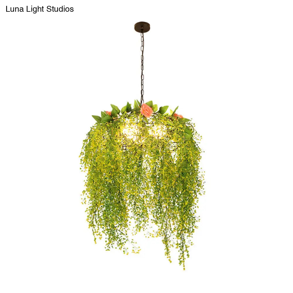 Industrial Metal Chandelier Light - Green Restaurant Pendant 18’/25.5’ Wide 3 Lights