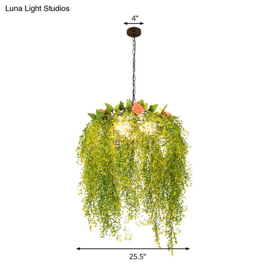 Industrial-Style Metal Chandelier With 3 Green Pendant Lights - Perfect For Restaurants And Plant