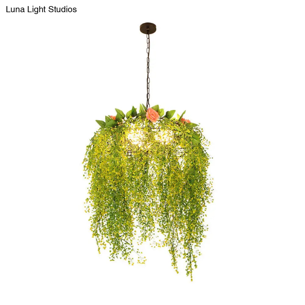 Industrial-Style Metal Chandelier With 3 Green Pendant Lights - Perfect For Restaurants And Plant