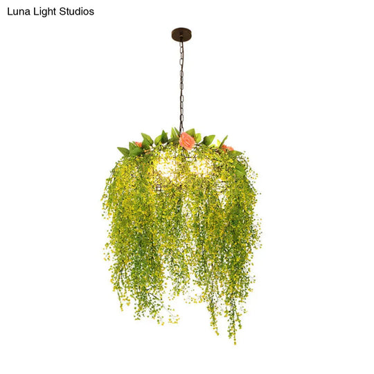 Industrial-Style Metal Chandelier With 3 Green Pendant Lights - Perfect For Restaurants And Plant