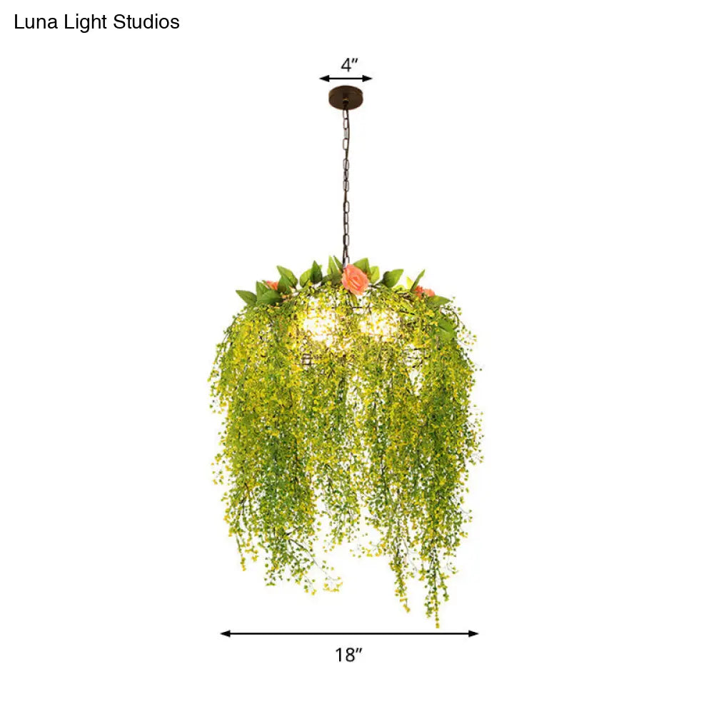 Industrial Metal Chandelier Light - Green Restaurant Pendant 18’/25.5’ Wide 3 Lights