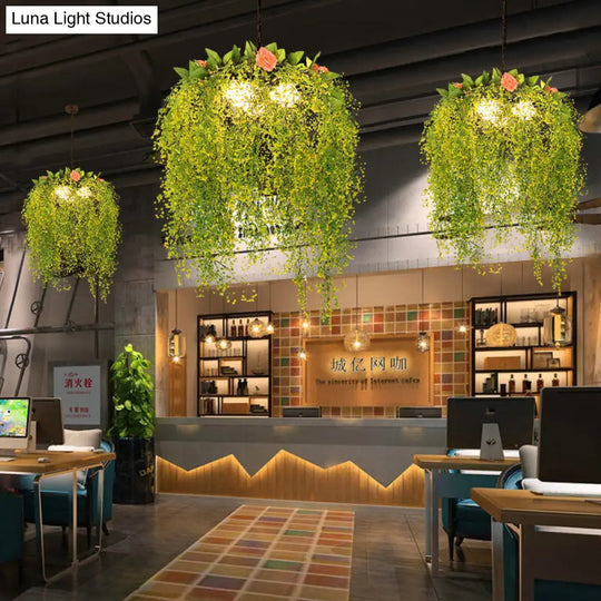 Industrial-Style Metal Chandelier With 3 Green Pendant Lights - Perfect For Restaurants And Plant