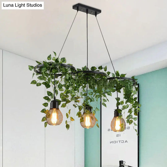 Industrial Metal Cluster Pendant With 3 Heads Warehouse Black Wheel Design Dining Room Hanging Lamp