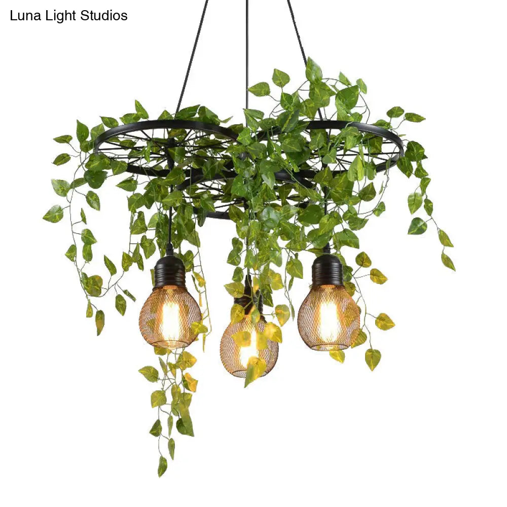 Industrial Metal Cluster Pendant With 3 Heads Warehouse Black Wheel Design Dining Room Hanging Lamp
