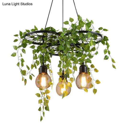 Industrial Metal Cluster Pendant With 3 Heads Warehouse Black Wheel Design Dining Room Hanging Lamp