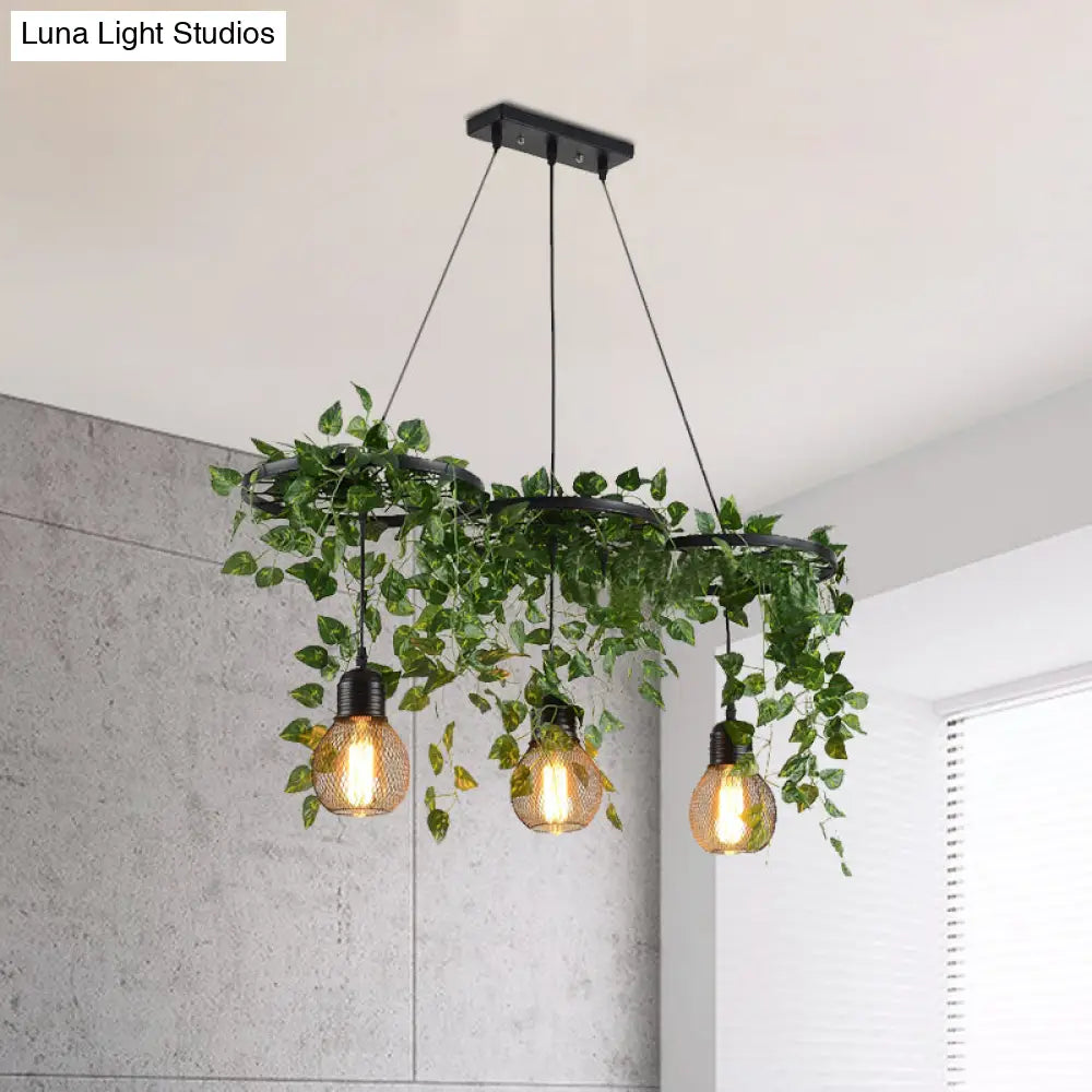 Industrial Metal Cluster Pendant With 3 Heads Warehouse Black Wheel Design Dining Room Hanging Lamp