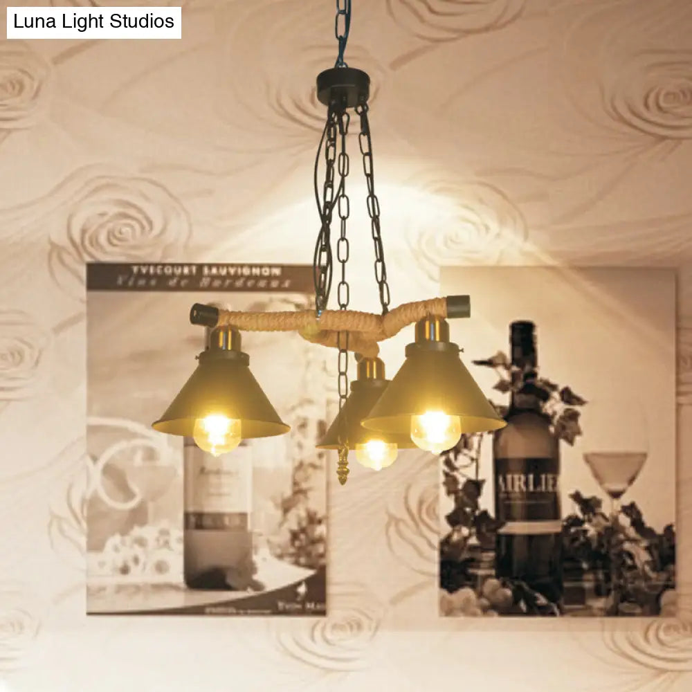 Industrial Metal Cone Chandelier With 3/6 Lights Black Pendant Light For Living Room 3 /