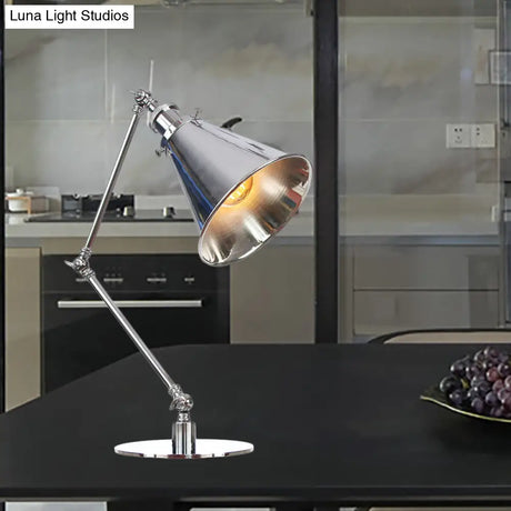 Industrial Metal Desk Light With Adjustable Arm And Chrome Finish For Study Rooms