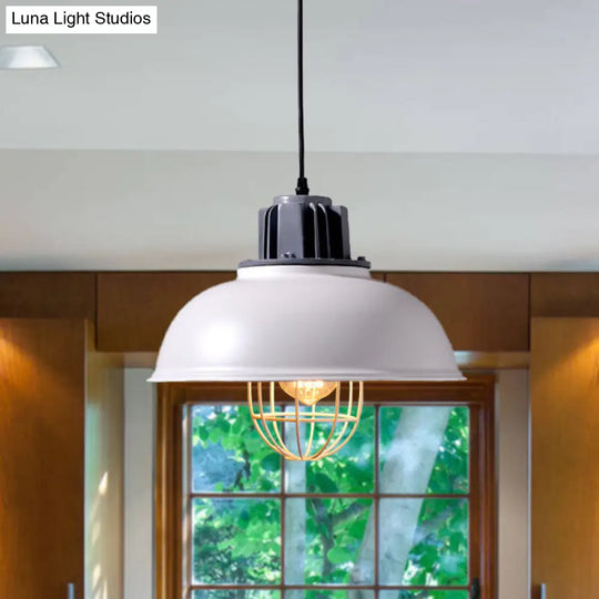 Industrial Metal Pendant Lamp - White Domed Drop Design For Restaurant Ceiling Suspension 1-Bulb