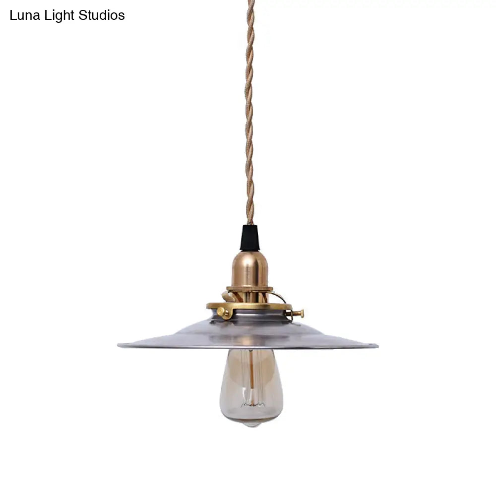 Industrial Metal Farmhouse Pendant Light With Brass Finish And Hanging Cord