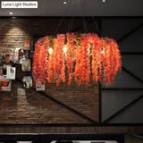 Industrial Metal Floral Chandelier With 6 Pink Led Bulbs For Restaurant Lighting