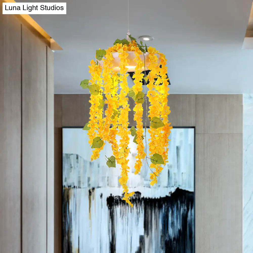 Industrial Metal Flower Pendant Light With Pink/Yellow Led - Ceiling Lamp For Restaurant Yellow