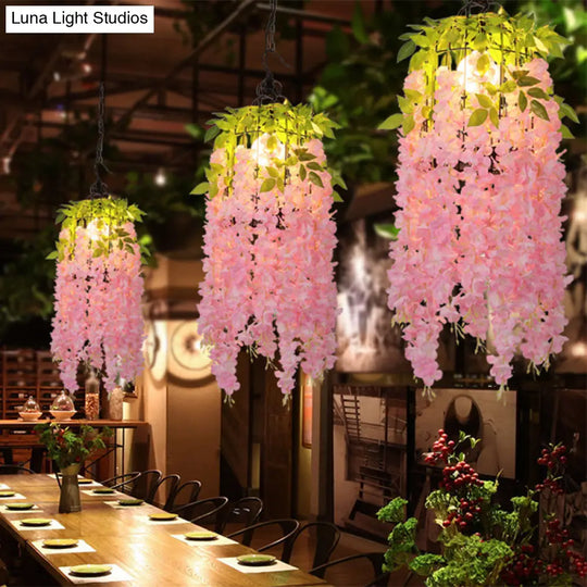 Industrial Metal Flower Pendant Light With Pink/Yellow Led - Ceiling Lamp For Restaurant