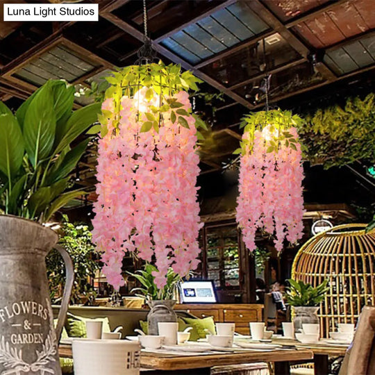 Industrial Metal Flower Pendant Light With Led Suspension - Pink/Yellow