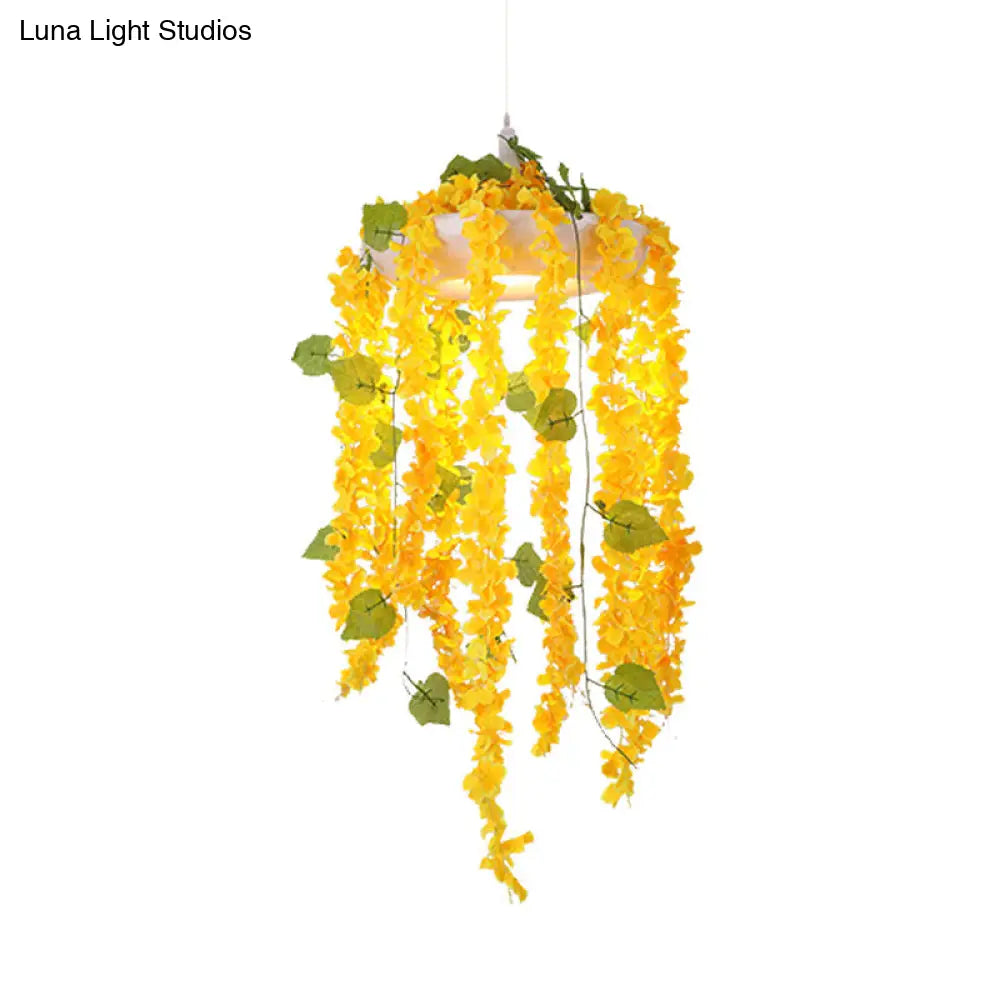 Industrial Metal Flower Pendant Light With Led Suspension - Pink/Yellow