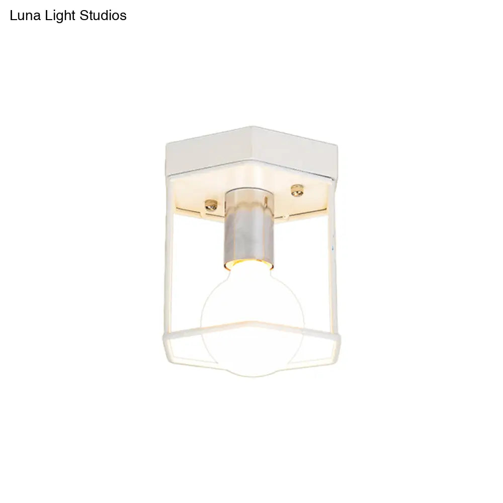 Industrial Metal Flush Light Fixture - 1 Black/White Triangle/Hexagon Design Living Room Ceiling