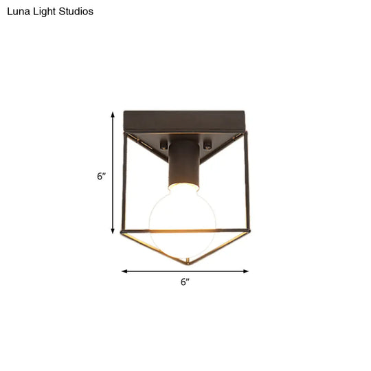 Industrial Metal Flush Light Fixture - 1 Black/White Triangle/Hexagon Design Living Room Ceiling