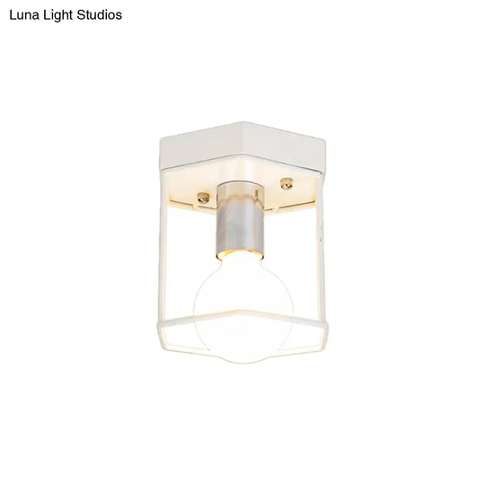 Industrial Metal Flush Light Fixture - 1 Black/White Triangle/Hexagon Design Living Room Ceiling