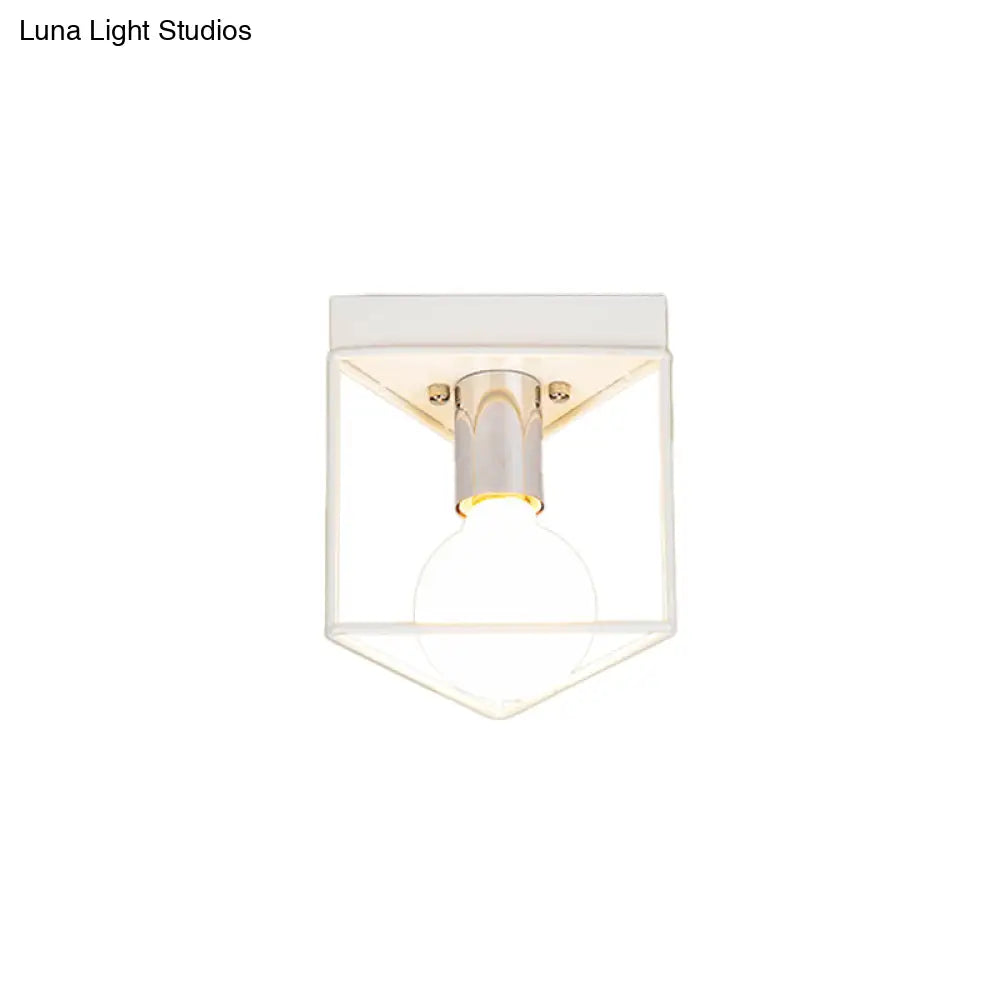 Industrial Metal Flush Light Fixture - 1 Black/White Triangle/Hexagon Design Living Room Ceiling