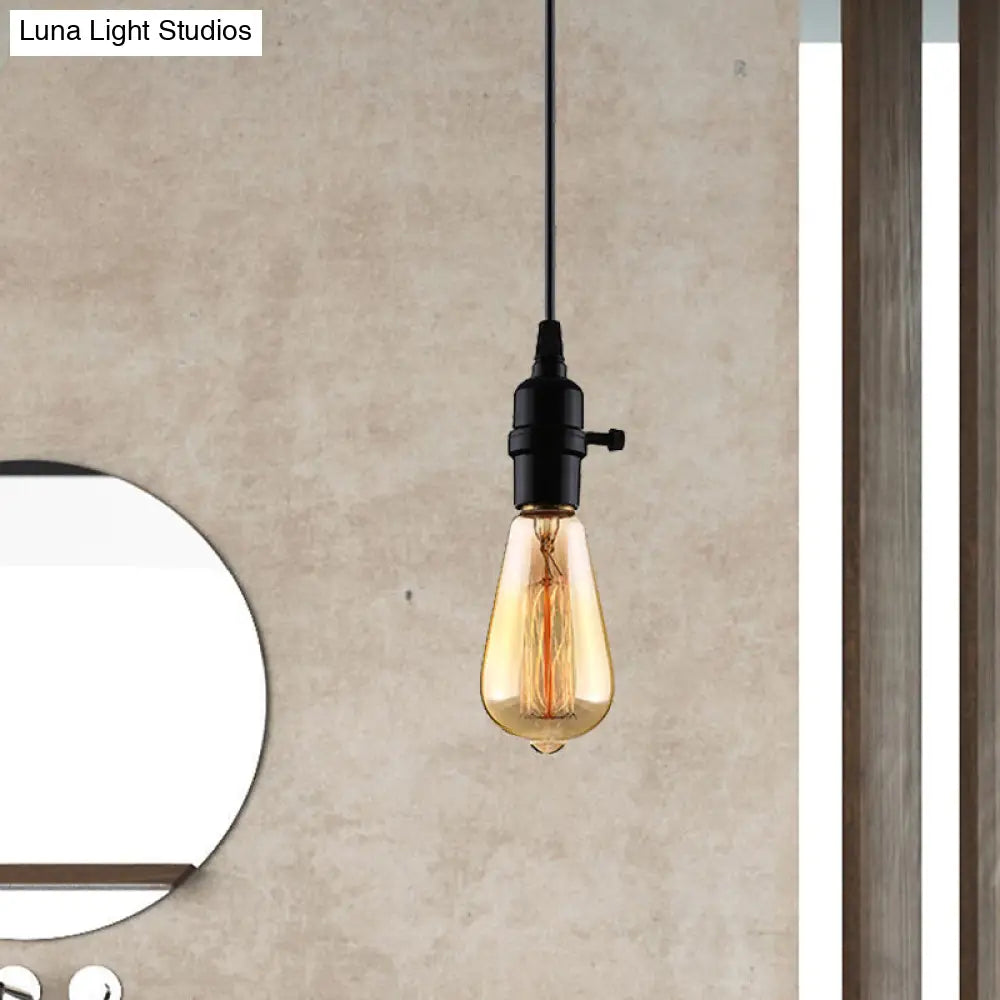 Industrial Metal Hanging Lamp With Adjustable Cord - Black Exposed Bulb Ceiling Fixture For