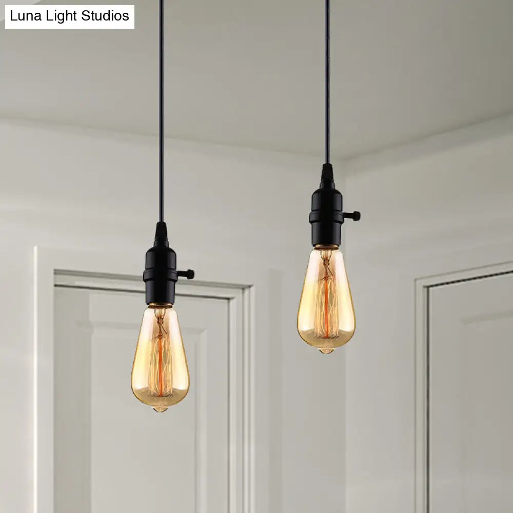 Industrial Metal Hanging Lamp Black Exposed Bulb Adjustable Cord - Perfect For Restaurants