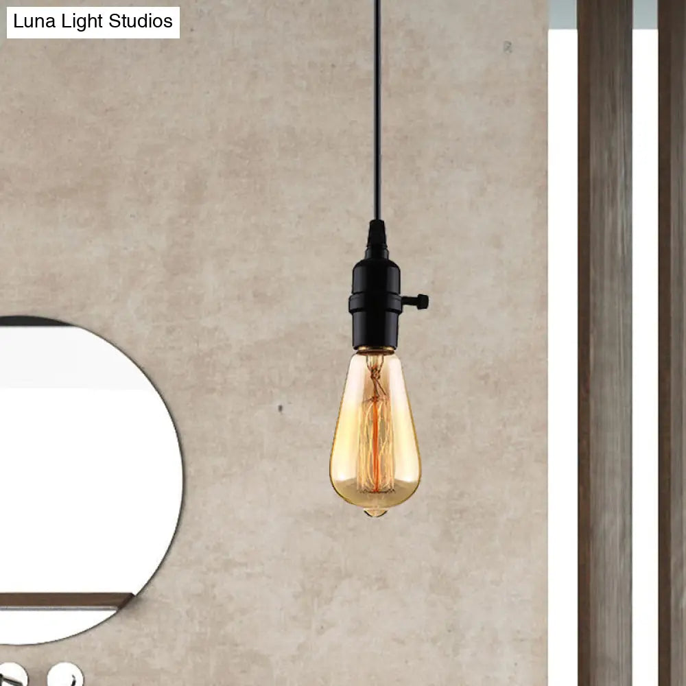 Industrial Metal Hanging Lamp Black Exposed Bulb Adjustable Cord - Perfect For Restaurants