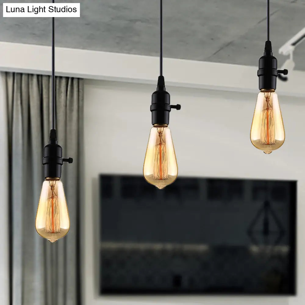 Industrial Metal Hanging Lamp With Adjustable Cord - Black Exposed Bulb Ceiling Fixture For