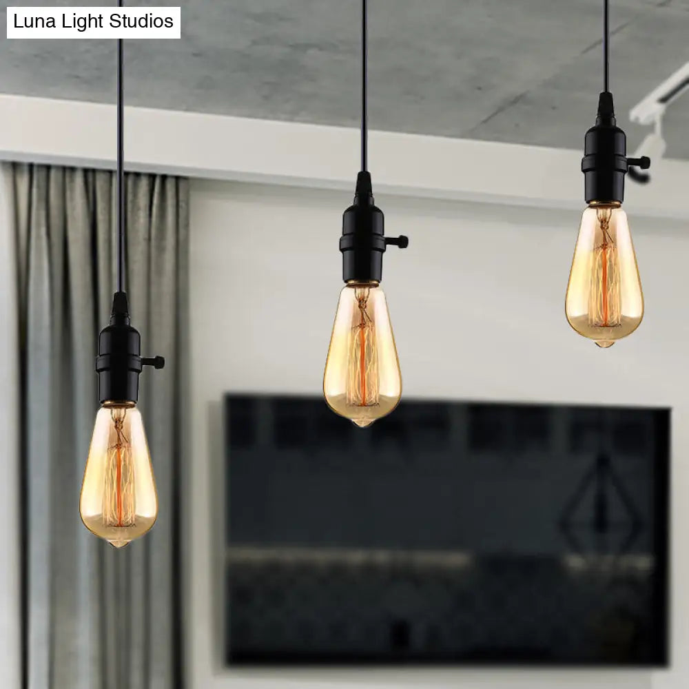 Industrial Metal Hanging Lamp Black Exposed Bulb Adjustable Cord - Perfect For Restaurants